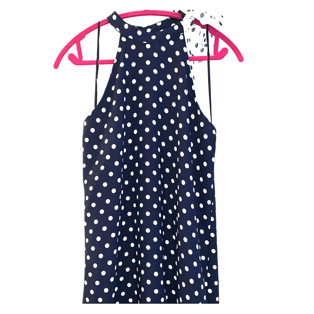 Zara Navy and white polka dot tie neck dress